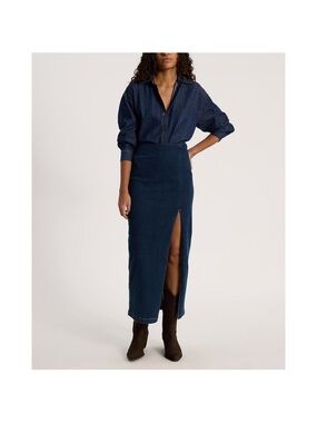 Express Maxi Blue Denim Long Skirt With Side Slit